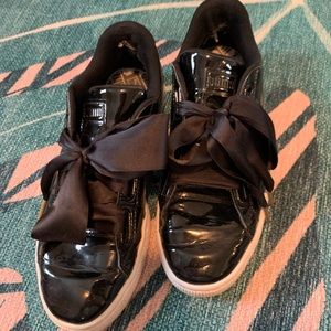 PUMA Black Basket Heart Patent Leather Sneaker